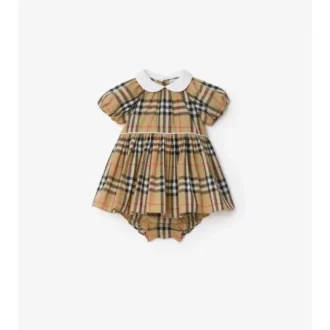 Abito in cotone a quadri con bloomers