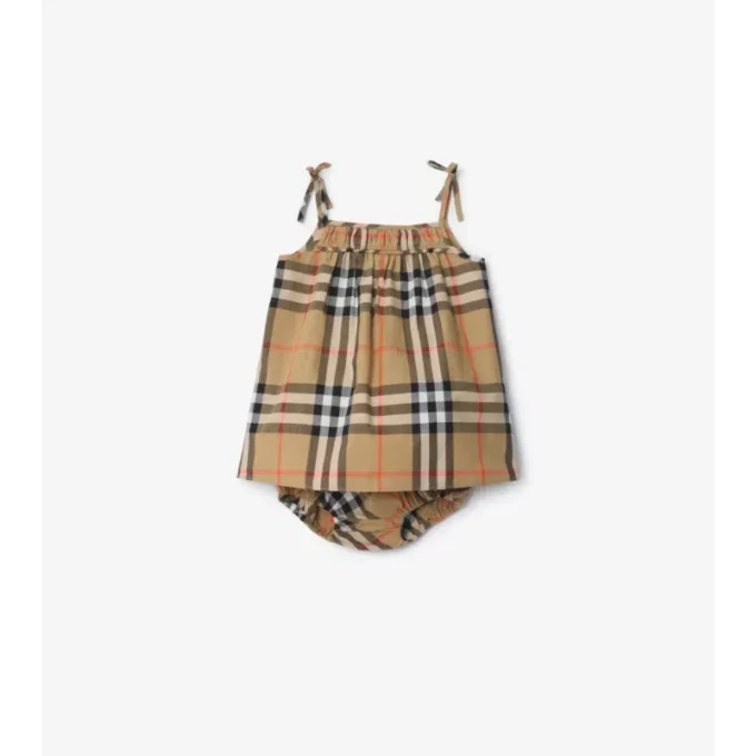 Abito in cotone a quadri con bloomers