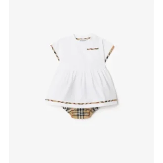 Abito in cotone con bordi a quadri e bloomers