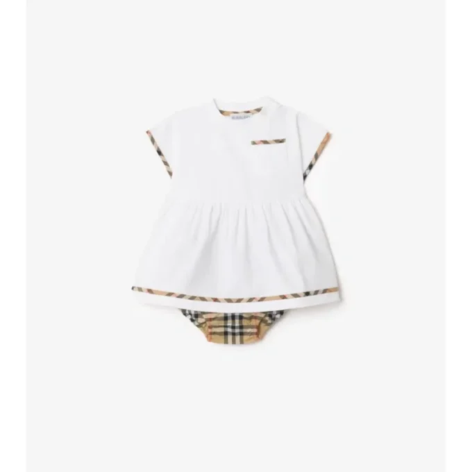 Abito in cotone con bordi a quadri e bloomers