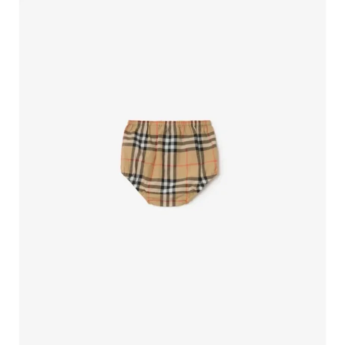 Abito in cotone con bordi a quadri e bloomers