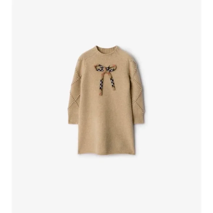 Abito in lana e cashmere con fiocco a quadri