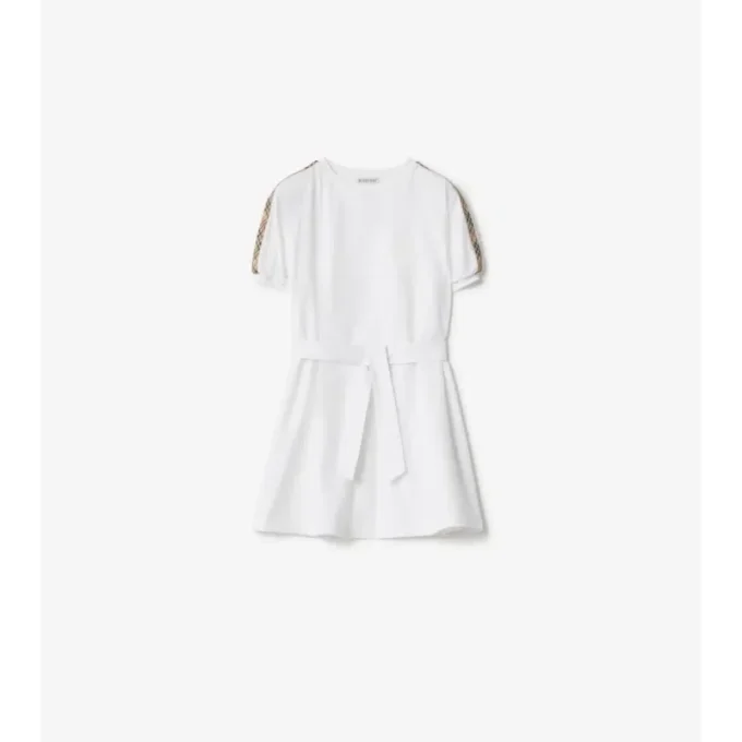 Abito T-shirt in cotone con bordi a quadri