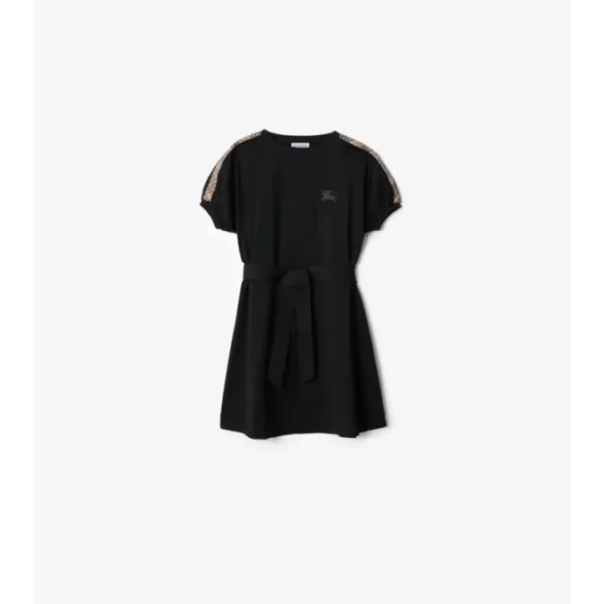 Abito T-shirt in cotone con bordi a quadri