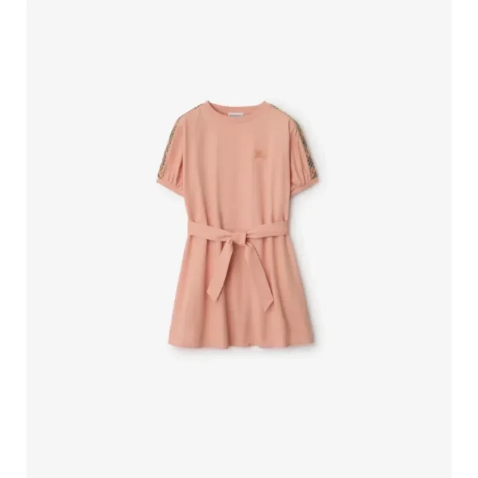 Abito T-shirt in cotone con bordi a quadri