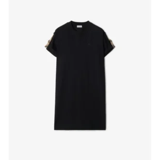 Abito T-shirt in cotone con rifiniture a quadri