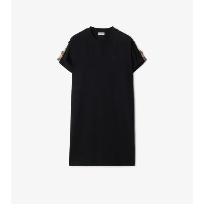 Abito T-shirt in cotone con rifiniture a quadri