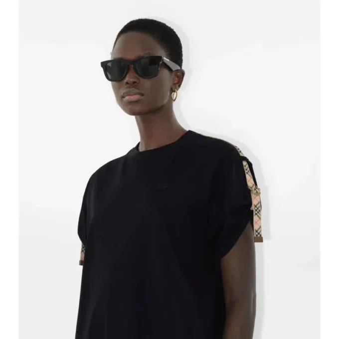 Abito T-shirt in cotone con rifiniture a quadri