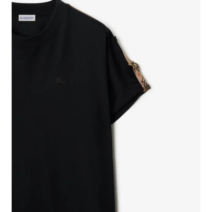 Abito T-shirt in cotone con rifiniture a quadri