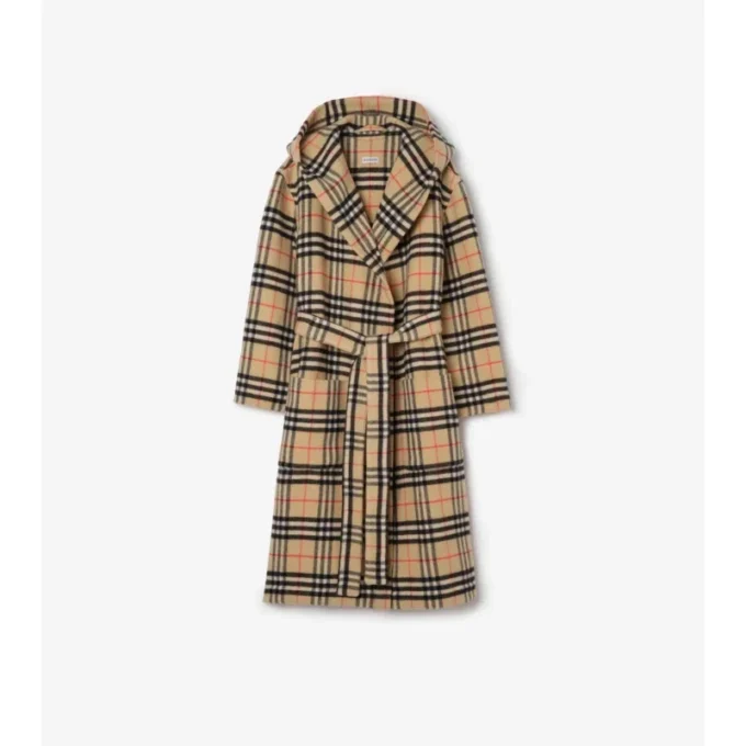 Accappatoio in lana e cashmere con motivo a quadri