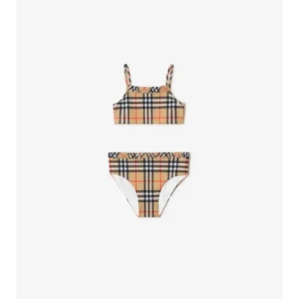 Bikini con bordi arricciati e motivo a quadri