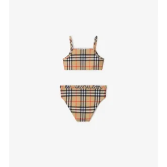 Bikini con bordi arricciati e motivo a quadri