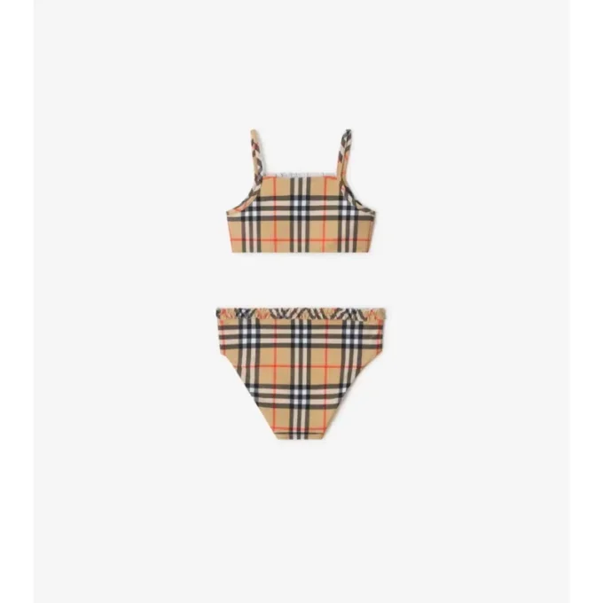 Bikini con bordi arricciati e motivo a quadri