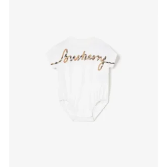 Body in cotone con logo cursivo a quadri