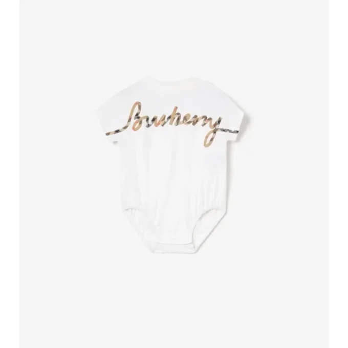 Body in cotone con logo cursivo a quadri