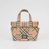 Borsa tote in tela E-Canvas con motivo Vintage Check e logo applicato
