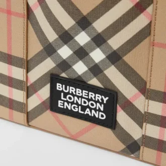 Borsa tote in tela E-Canvas con motivo Vintage Check e logo applicato