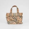 Borsa tote in tela E-Canvas con motivo Vintage Check e logo applicato