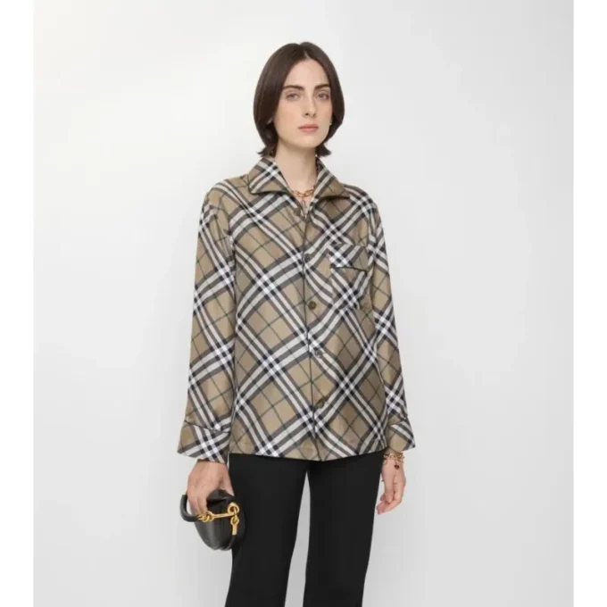 Camicia da pigiama in seta a quadri