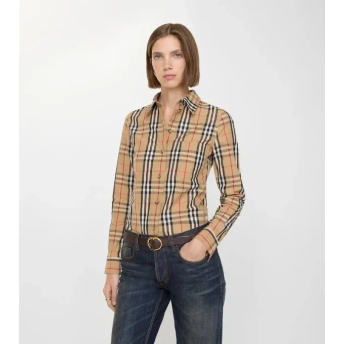 Camicia in cotone elasticizzato con motivo a quadri