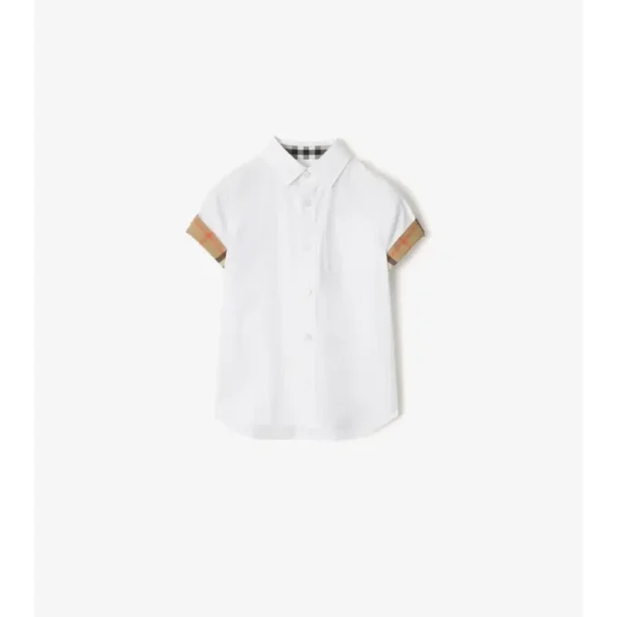Camicia in popeline di cotone con bordi a quadri