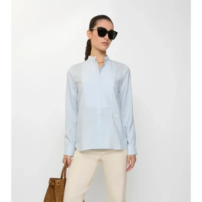 Camicia in popeline di seta a righe dalla vestibilità comoda