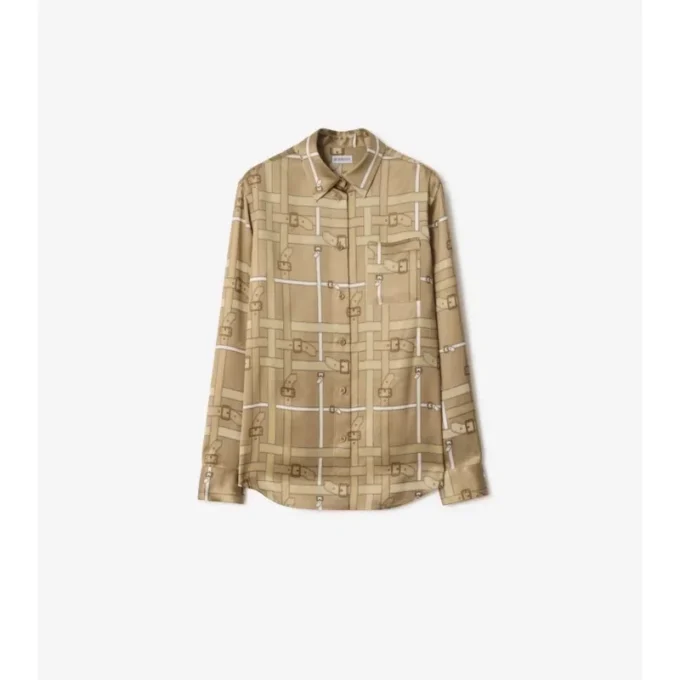 Camicia in viscosa con motivo a quadri e cintura, vestibilità regolare