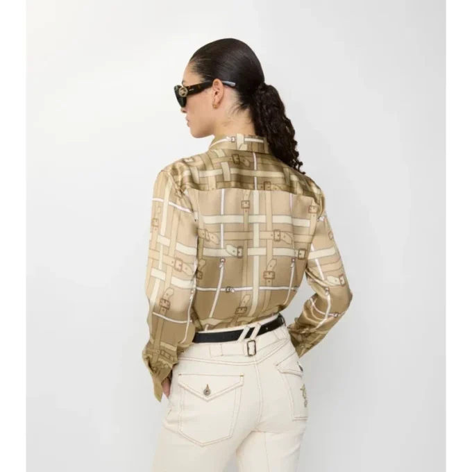 Camicia in viscosa con motivo a quadri e cintura, vestibilità regolare