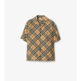 Camicia oversize in seta con motivo a quadri