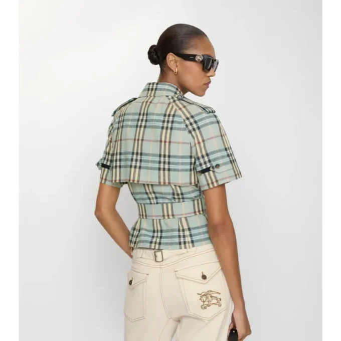Camicia trench corta in misto lana e lino con motivo a quadri