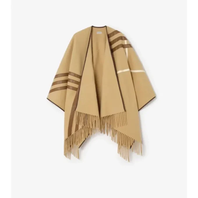 Cappa in cashmere con finiture in pelle
