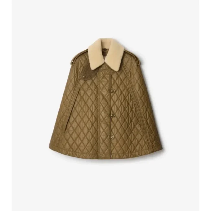 Cappa in cotone melange trapuntato con collo in shearling
