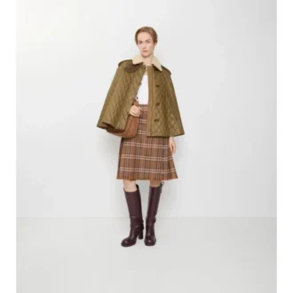 Cappa in cotone melange trapuntato con collo in shearling