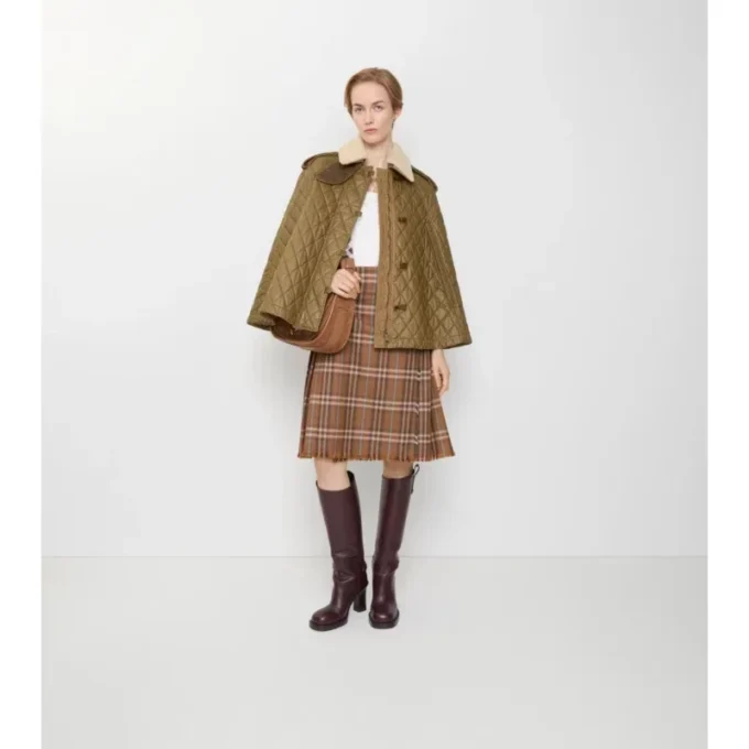 Cappa in cotone melange trapuntato con collo in shearling