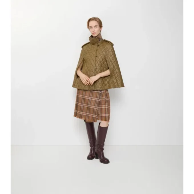 Cappa in cotone melange trapuntato con collo in shearling