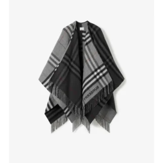 Cappa in jacquard di lana e cashmere a quadri a contrasto