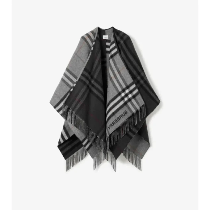 Cappa in jacquard di lana e cashmere a quadri a contrasto
