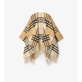 Cappa in lana e cashmere a quadri a contrasto