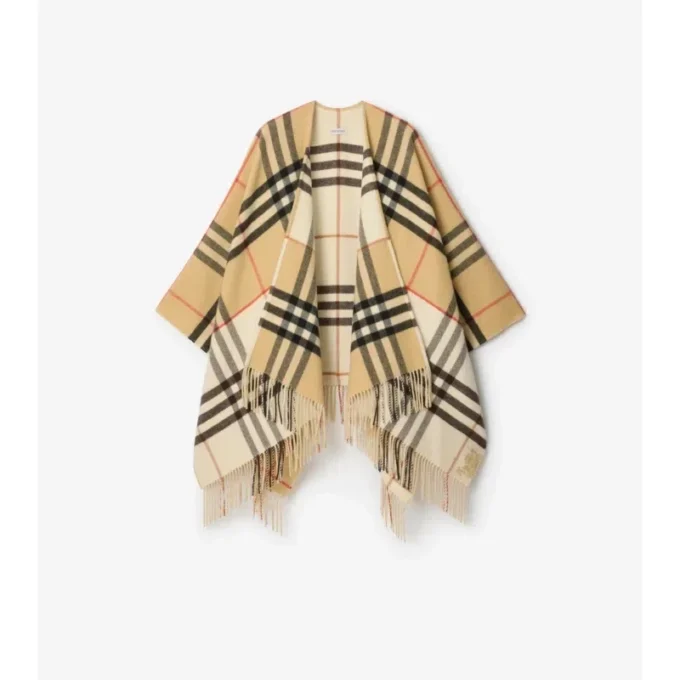 Cappa in lana e cashmere a quadri a contrasto