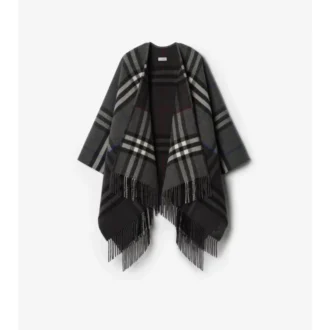 Cappa in lana e cashmere a quadri a contrasto