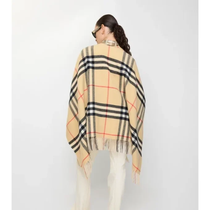 Cappa in lana e cashmere a quadri a contrasto