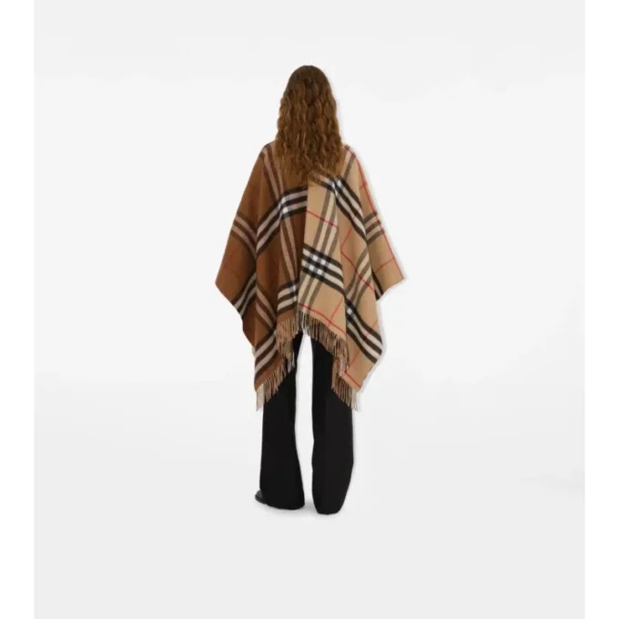 Cappa in lana e cashmere a quadri a contrasto