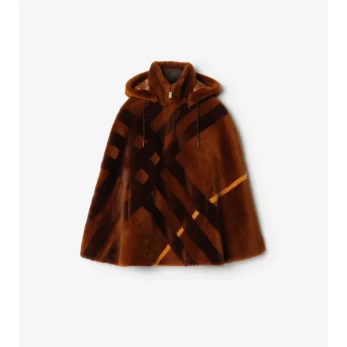 Cappa in shearling con motivo a intarsio