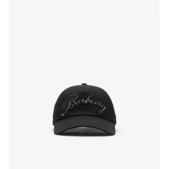 Cappellino da baseball in Gabardine con logo in corsivo a quadri