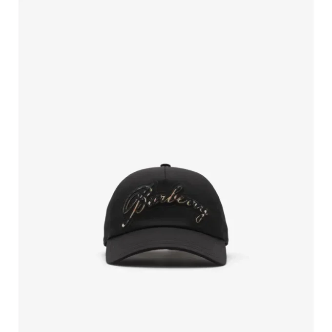 Cappellino da baseball in Gabardine con logo in corsivo a quadri