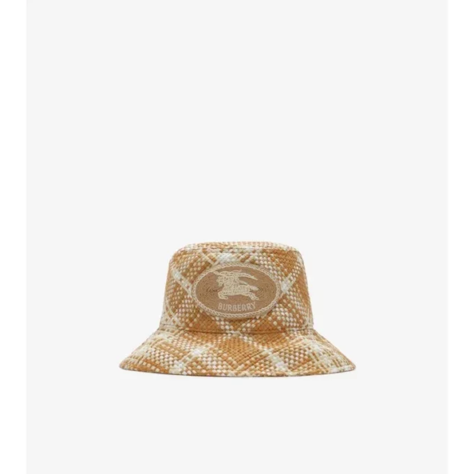 Cappello a secchiello effetto rafia con motivo Knight Stamp