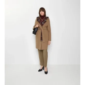 Cappotto avvolgente reversibile in lana con cappuccio