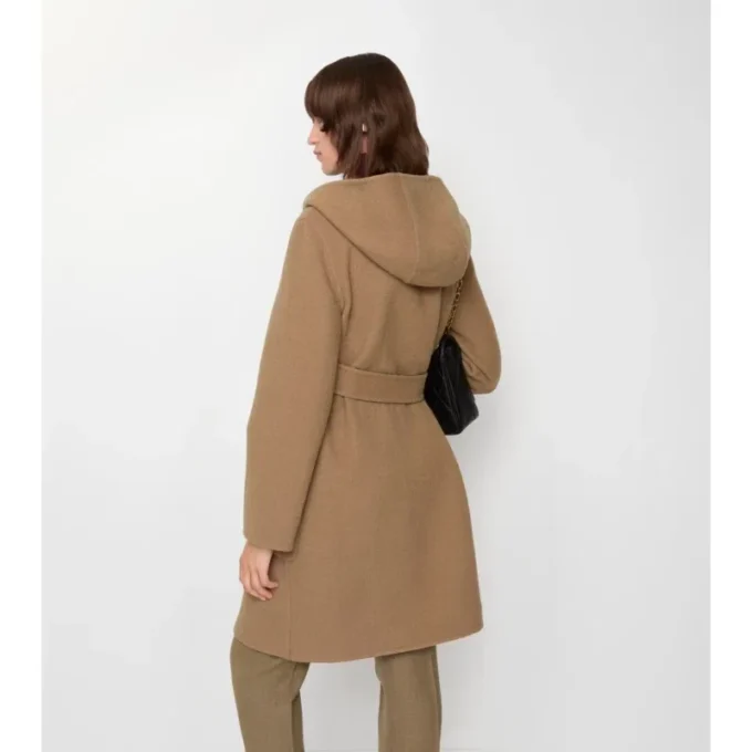 Cappotto avvolgente reversibile in lana con cappuccio