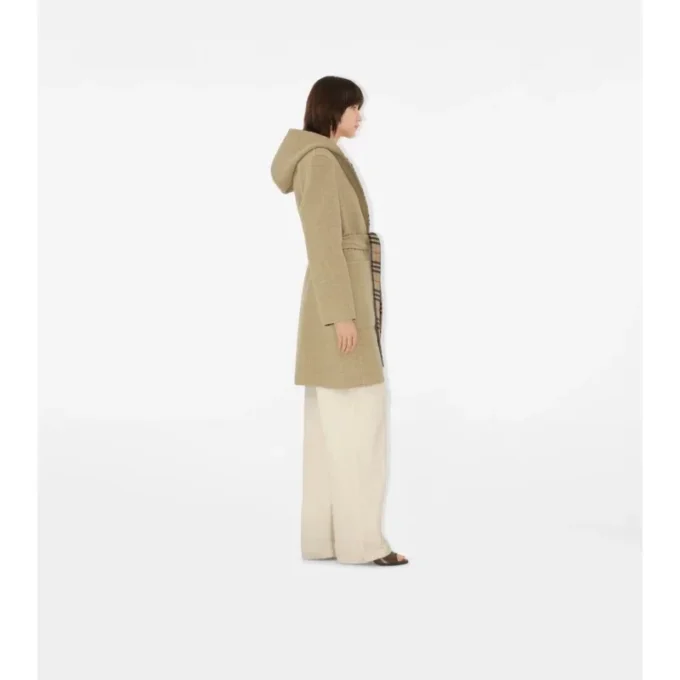 Cappotto avvolgente reversibile in lana con cappuccio