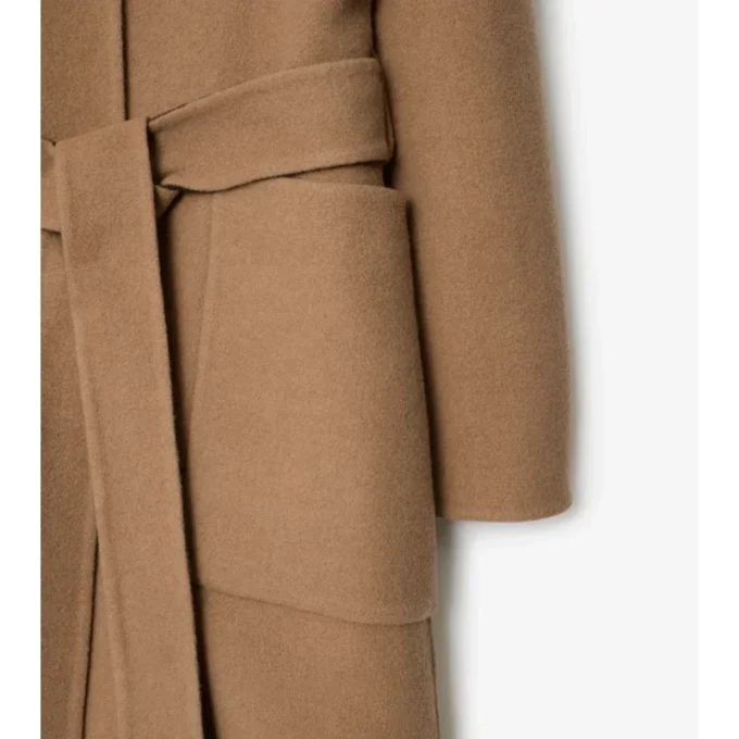 Cappotto avvolgente reversibile in lana con cappuccio